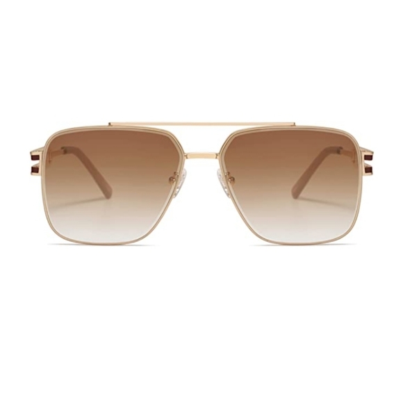 💫New Gradient Square Metal Frame Sunglasses Vintage Double Bridge Flat - Picture 2 of 4